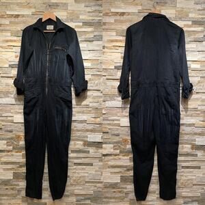 Current/Elliott Dark Wash Denim Utility Coverall Jumpsuit | Model-Off-Duty